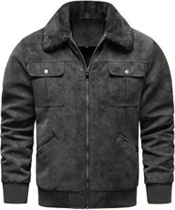 Men's Suede Leather Jacket with Fur Collar