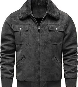 Men's Suede Leather Jacket with Fur Collar