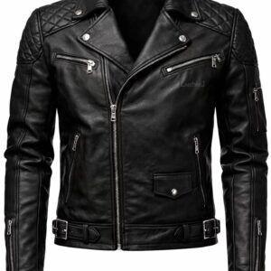 Men's Leather Jacket with Waist Belts