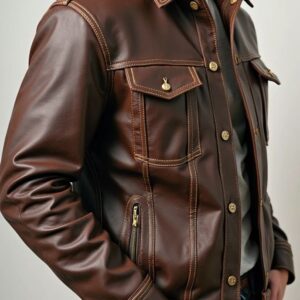 Men's Vintage Brown Leather Shirt Jacket