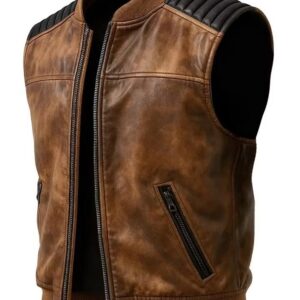Men's Leather Biker Bomber Vest