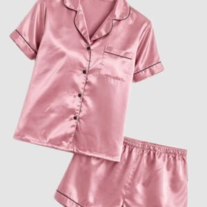 Dusty Rose Satin Pajama Set