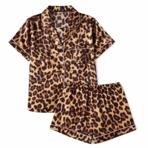 Leopard Print Satin Pajama Set