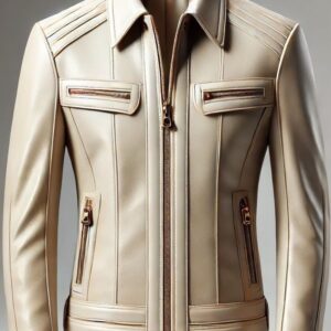 Men's Beige/Cream Leather Jacket